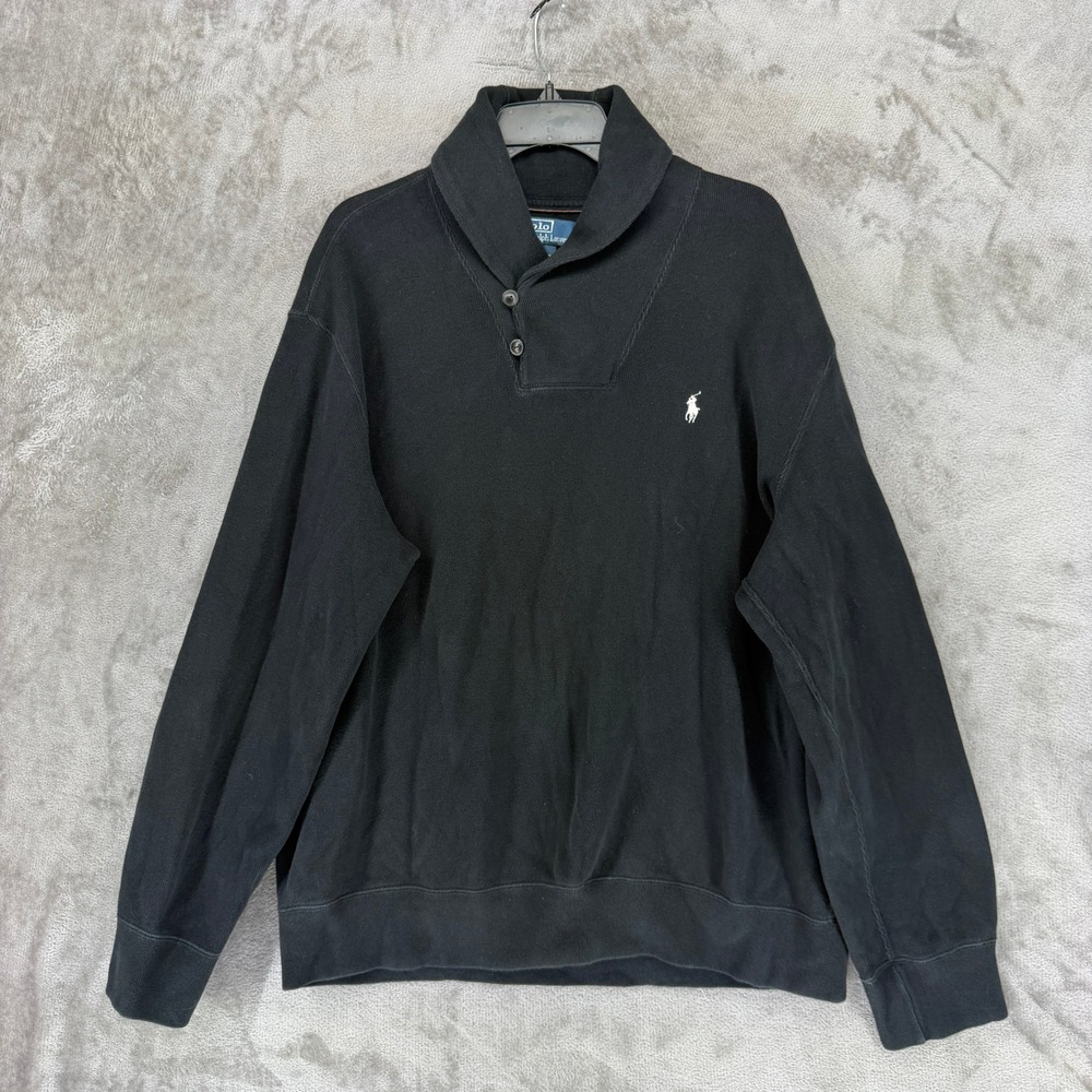 Polo Ralph Lauren Sweatshirt Mens XXL Black Shawl Collar Cotton Pullover Pony